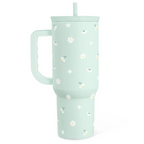 Daisy Flower Tumbler with Handle and Straw - Insulated Stainless Steel Coffee Travel Mug for Women Girls, Floral Gift Idea for Birthday Christmas