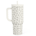 Leopard Tumbler with Handle, Insulated Cup Stainless Steel Travel Mug Cup, Gifts for Women Girl on Birthday Christmas, Cream Leopard, 40oz