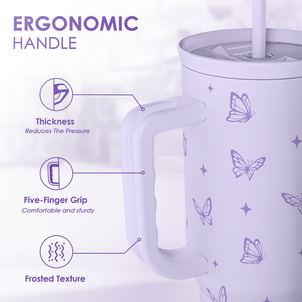 Butterfly Gifts for Women, Butterfly Tumbler with Handle, Stainless Steel Insulated Coffee Travel Mug Cup, Gifts for Women Girls on Birthday Christmas, 40oz