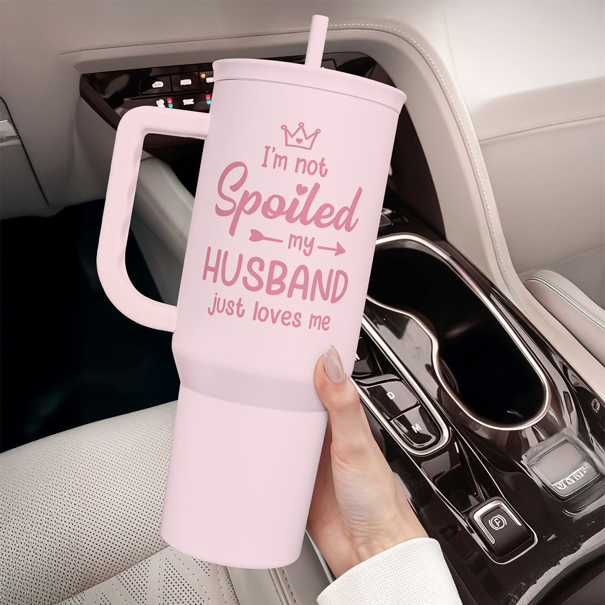 Gift for Wife from Husband, Funny Insulated Stainless Steel Tumbler 40oz with Handle and Straw - Travel Coffee Mug Gift for Wifey on Wedding Anniversary Christmas Birthday Valentine