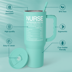 Nurse Gift Tumbler 40oz with Handle and Straw - Nurse Nutrition Facts Insulated Stainless Steel Travel Coffee Mug for Nurses Nursing Friends - Gifts for Nurse Week, Appreciation, Birthday, Christmas