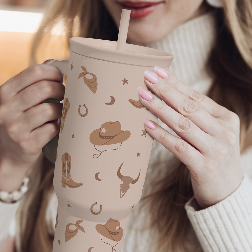Cowgirl Tumbler 40oz for Women Girls - Stainless Steel Travel Coffee Mug Cup with Handle and Straw, Gift for Birthday Christmas