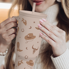 Cowgirl Tumbler 40oz for Women Girls - Stainless Steel Travel Coffee Mug Cup with Handle and Straw, Gift for Birthday Christmas