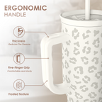 Leopard Tumbler with Handle, Insulated Cup Stainless Steel Travel Mug Cup, Gifts for Women Girl on Birthday Christmas, Cream Leopard, 40oz