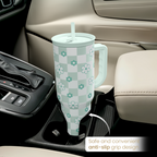 40oz Daisy Flower Tumbler with Handle and Straw - Insulated Stainless Steel Coffee Travel Mug for Women Girls, Floral Gift Idea for Birthday Christmas