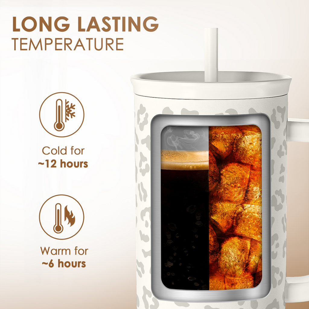 Leopard Tumbler with Handle, Insulated Cup Stainless Steel Travel Mug Cup, Gifts for Women Girl on Birthday Christmas, Cream Leopard, 40oz