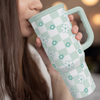 40oz Daisy Flower Tumbler with Handle and Straw - Insulated Stainless Steel Coffee Travel Mug for Women Girls, Floral Gift Idea for Birthday Christmas