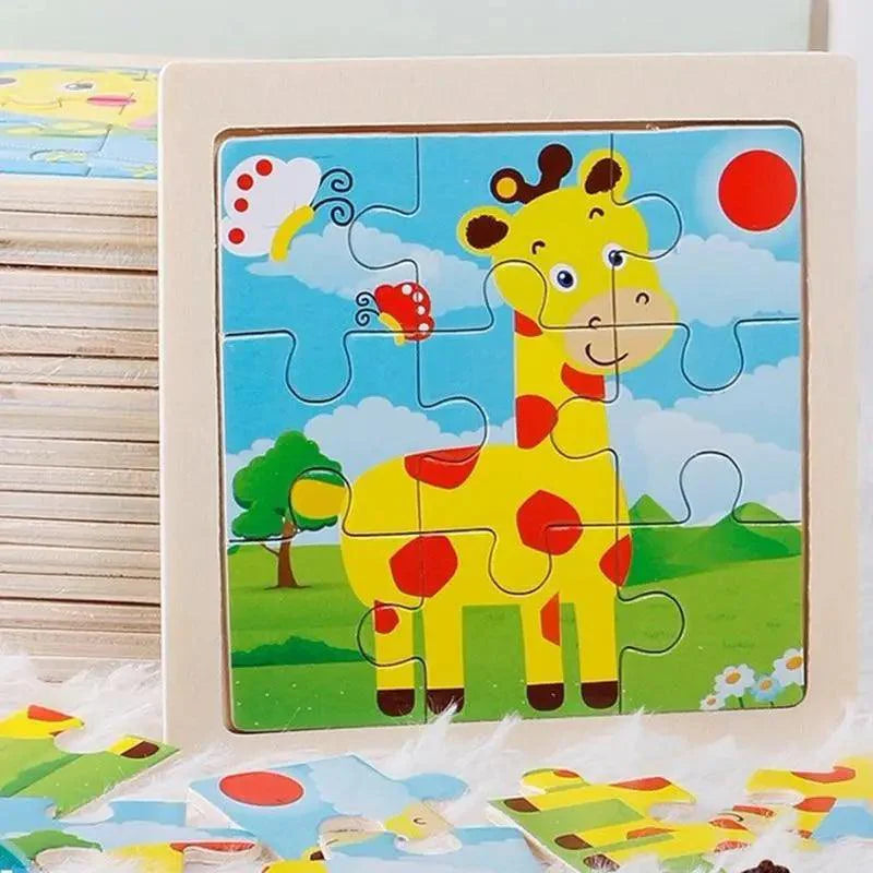 Intelligence Kids Toy Wooden 3D Puzzle Tangram for Children Baby Cartoon Animal , Traffic Puzzles Educational Learning Toys