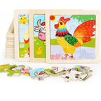 Intelligence Kids Toy Wooden 3D Puzzle Tangram for Children Baby Cartoon Animal , Traffic Puzzles Educational Learning Toys