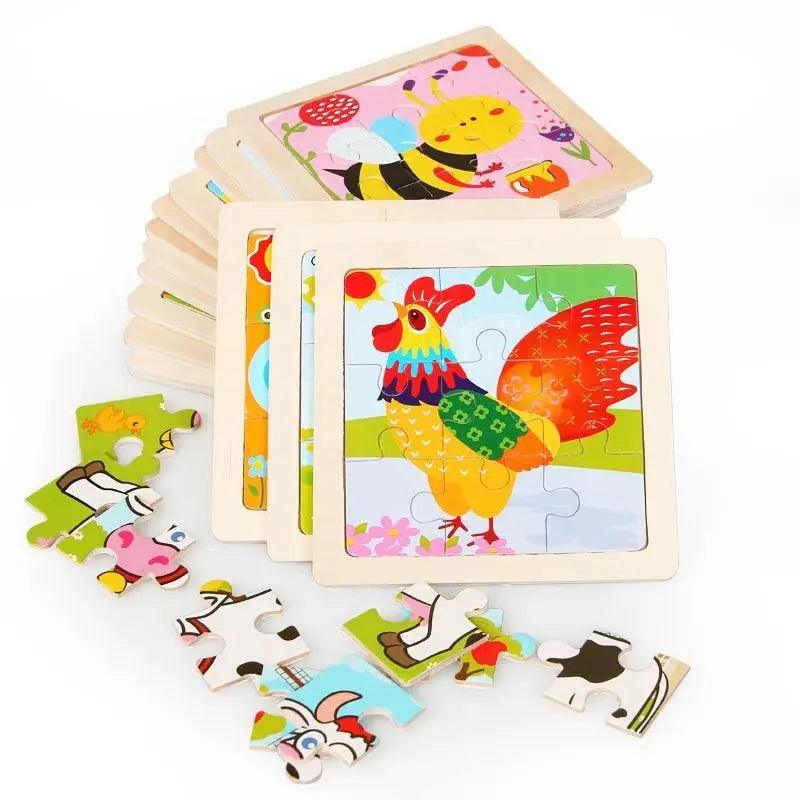 Intelligence Kids Toy Wooden 3D Puzzle Tangram for Children Baby Cartoon Animal , Traffic Puzzles Educational Learning Toys