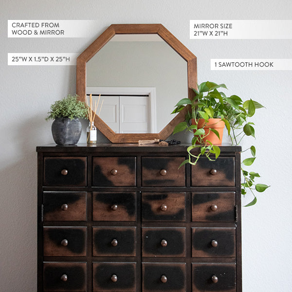Octagon Wood Frame Mirror