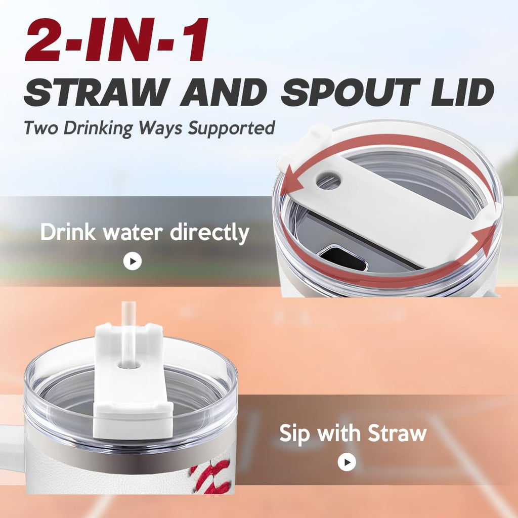 Baseball Tumbler with Handle 40oz with Lid & Straw, Baseball Gifts for Men Boys Player Coach Sports Lover, Baseball Tumblers Coffee Stainless Steel Insulated Cup Gifts for Christmas Birthday