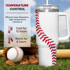 Baseball Tumbler with Handle 40oz with Lid & Straw, Baseball Gifts for Men Boys Player Coach Sports Lover, Baseball Tumblers Coffee Stainless Steel Insulated Cup Gifts for Christmas Birthday