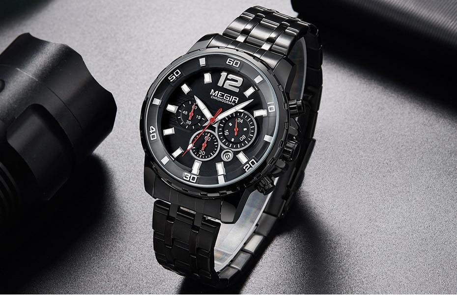 Luxury Men's Gold Business Watches Quartz Analogue Wristwatch Stainless Steel Waterproof Luminous Watch