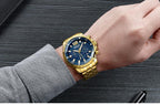 Luxury Men's Gold Business Watches Quartz Analogue Wristwatch Stainless Steel Waterproof Luminous Watch
