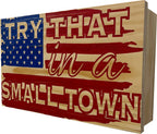 American Flag Try That In A Small Town Decorative and Secure Gun Cabinet (Red and Blue)