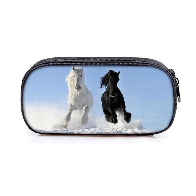 Vintage Cartoon Print Students Pencil Case Classic Theme Makeup Cosmetic Bags Elegant Stationery Pouch