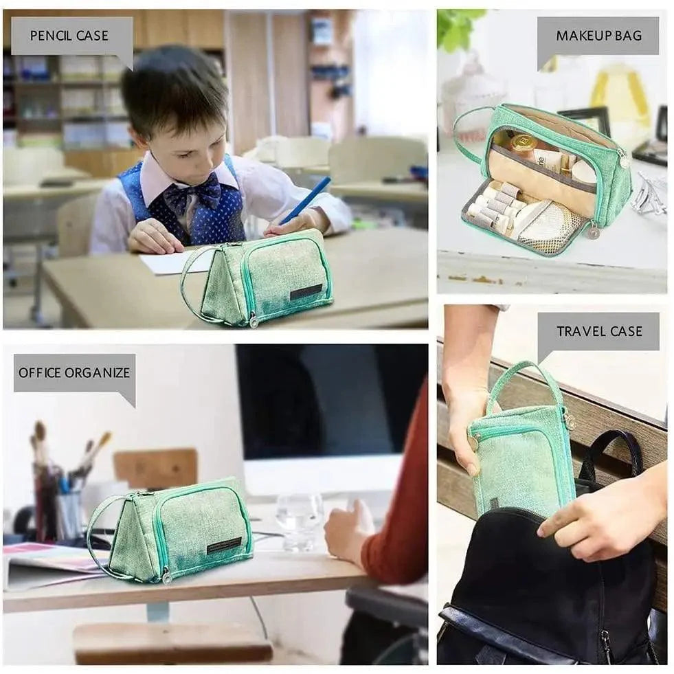 Vintage Multi Slot Pen Bag Big Storage Pouch Organizer For Stationery Retro Design Cosmetic Travel Portable Pouch Classic Pencil Case