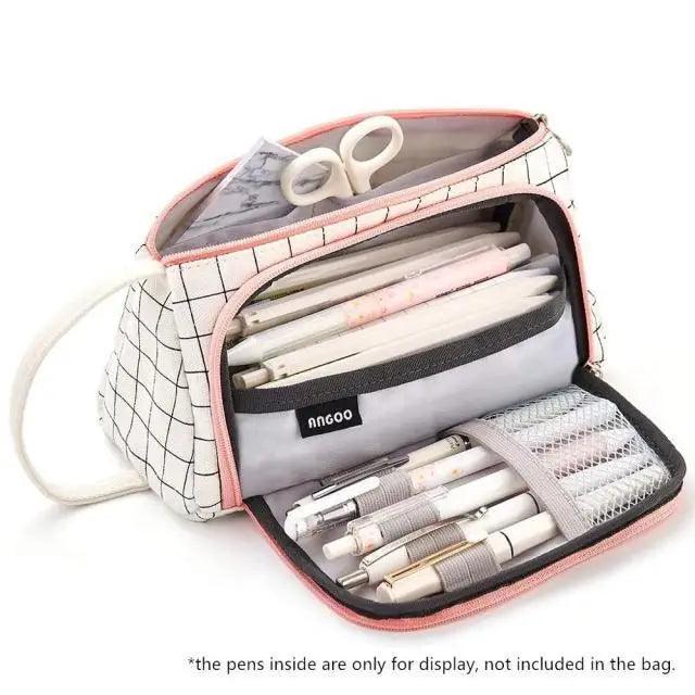 Vintage Multi Slot Pen Bag Big Storage Pouch Organizer For Stationery Retro Design Cosmetic Travel Portable Pouch Classic Pencil Case